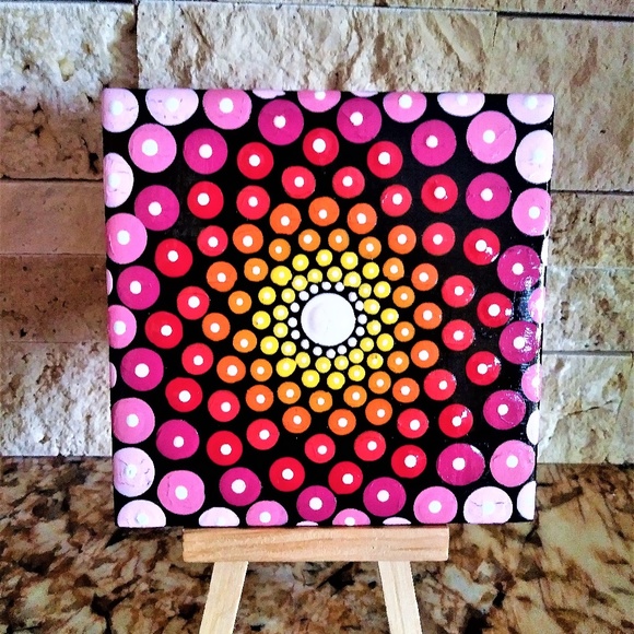 Sherry Moss Other - New Mandala Painting on Ceramic Tile - Art